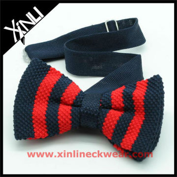 Navy Red Vertical Stripe Silk Knitted Bow Ties