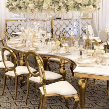 Luxury Stainless Steel Legs Glass Serpentine Table for Wedding