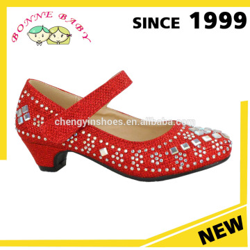Wholesale Shiny Rhinestone Style Performance Wear Red Glitter High Heels Shoes Girls