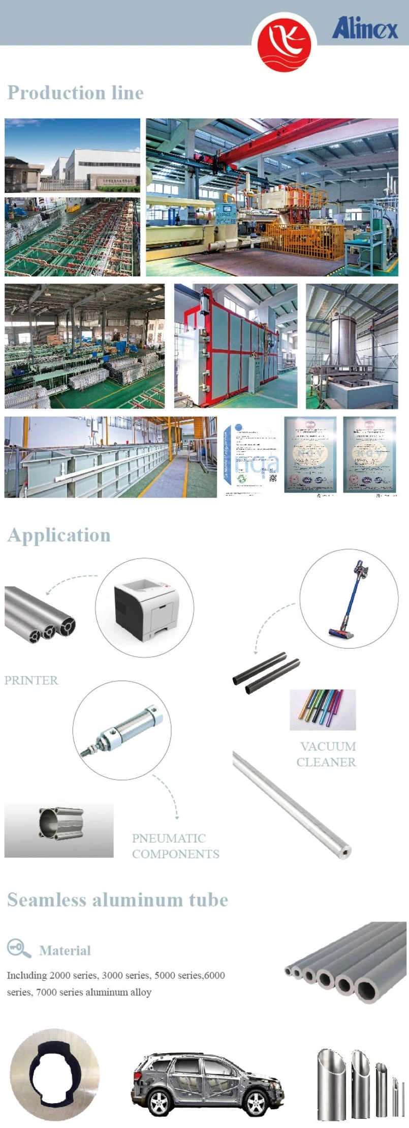 Tubo de tambor OPC de extrusión de aleación de aluminio 6061