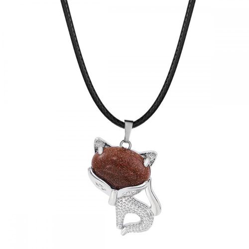 Red Goldstone Luck Fox Necklace for Women Men Healing Energy Crystal Amulet Animal Pendant Gemstone Jewelry Gifts