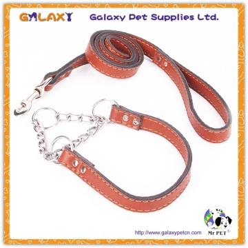 G-A-3782 heavy dog leather dog collar & leashes lovely pets