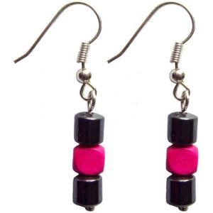 Hematite Earring With 925 Deeppink Silver Hook