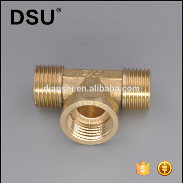 Brass Tee Shaped 3 Way Male to Female Pipe Fitting Coupler