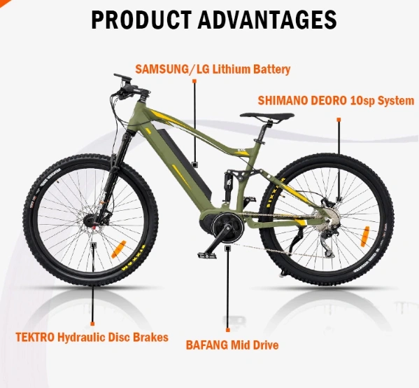 High Performance Full Suspension Electric Bike MID Motor