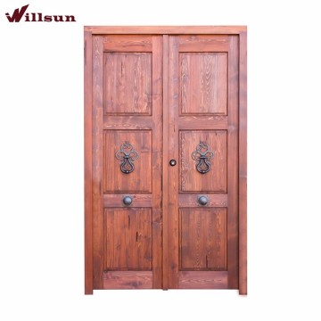 Rustic Wooden Doors With Wrought Iron Decorations In Favorable Price