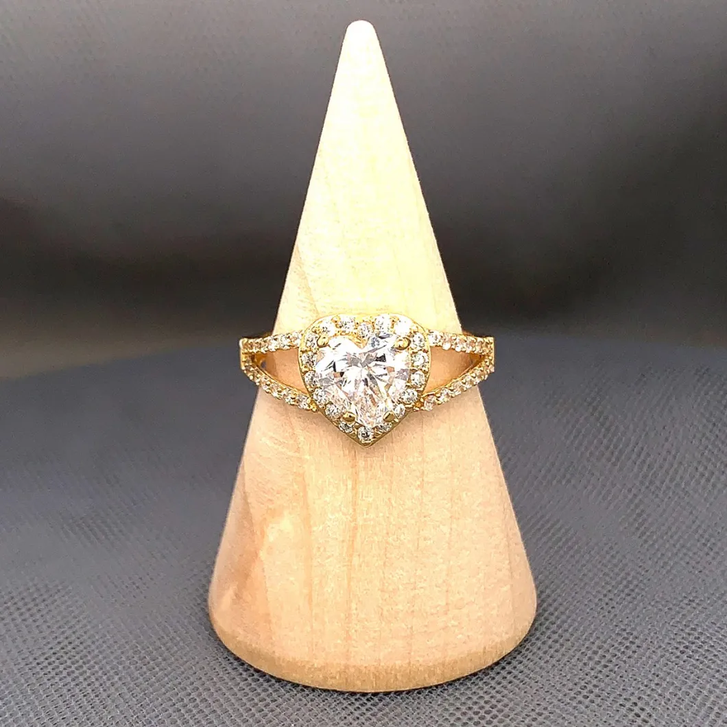 Lovely Design 925 Silver Gold Plaited Heart Shape Zirconia Engagement Ring for Female