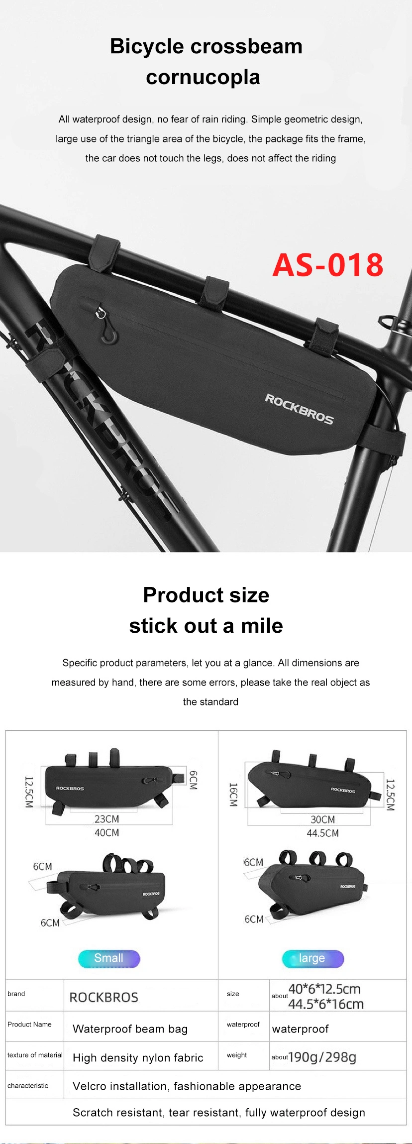 Large Capacity Mountain Bike Black Bag Bicycle Accessories Waterproof Bicycle Bag Bicycle Front Tube Rack Front Bag