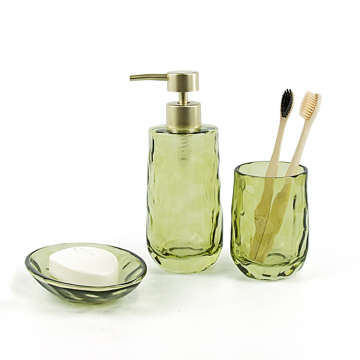 Green corrugated bath set glass bottle