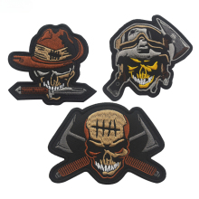 Machine Embroidery Tactical Skull Patches with Hook Loop Backing