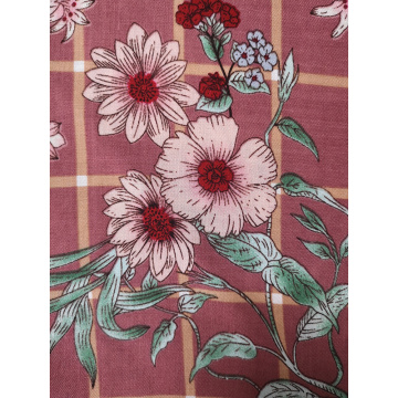 Check Flower Rayon Challis 30S Air-jet Printing Fabric