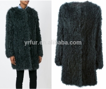 YR146A Longline Knit Real Curly Sheepskin Lamb Hand Knit Fur Coat