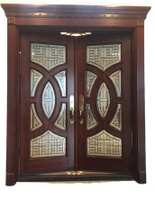 Guangzhou Factory Price Mahogany Wooden Main Entry Doors