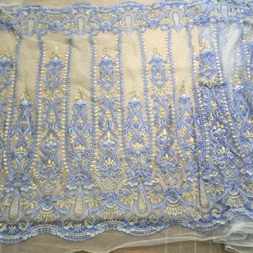 Sky Blue Handwork Beaded Embroidery Lace