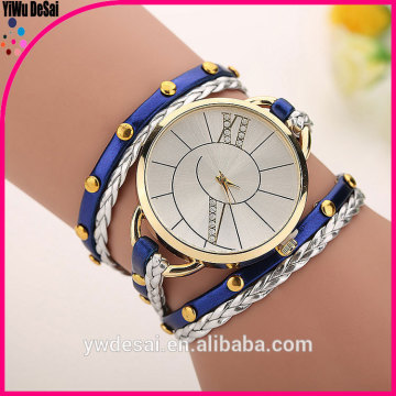 Hot sales Retro Weave Around Leather Bracelet Watch Newly Woman Quartz Wrist Watch Personality big dial