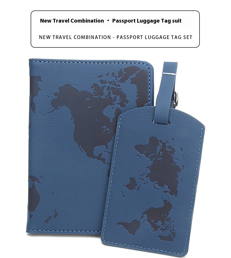 Modern Style Multi-Functional Travel Passport Bag Card Holder World Map RFID Passport Holder Luggage Tag Set Made of PU