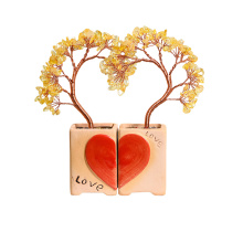 Raw Citrine Raw Stoe Couple Copper Tree Ornament(2PCS/SET)