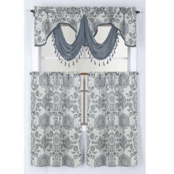 Luxury Satin Valance Kitchen Window Curtain - 3pcs Cafe Curtain