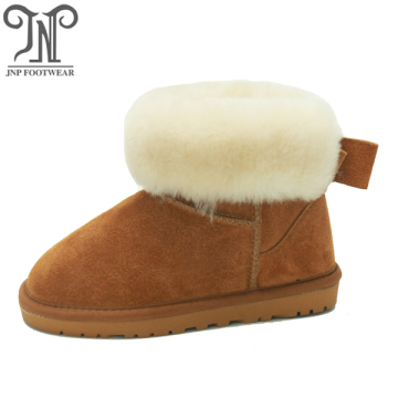 Girls Brown Leather Fluffy Ankle Boots