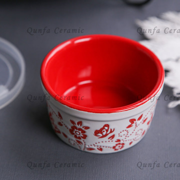 Ramekin con fiore e farfalla con coperchio in plastica