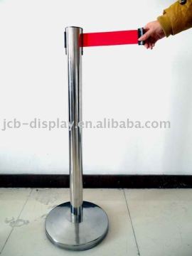 polished stainless steel post with red belt stanchion post
