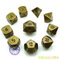 Bescon 10pcs Set Ancient Brass Solid Metal Polyhedral Dice Set, Old Finish Bronze Metal RPG Role Playing Game Dice 7+3 Extra D6s