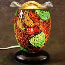 Colorful Glass Candle Holder with Mosaic Wooden Base and Electric Incense Burner MA0285