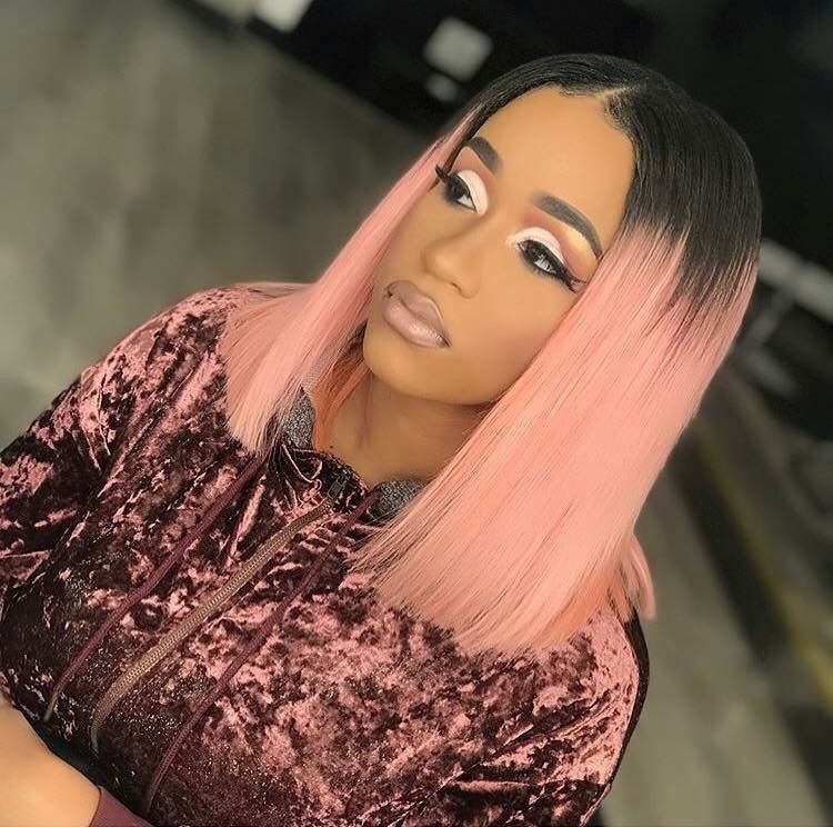 Lsy natural hairline middle part ombre pink bob wig 100% human hair,  best quality glueless bob wigs color rose gold lace wig