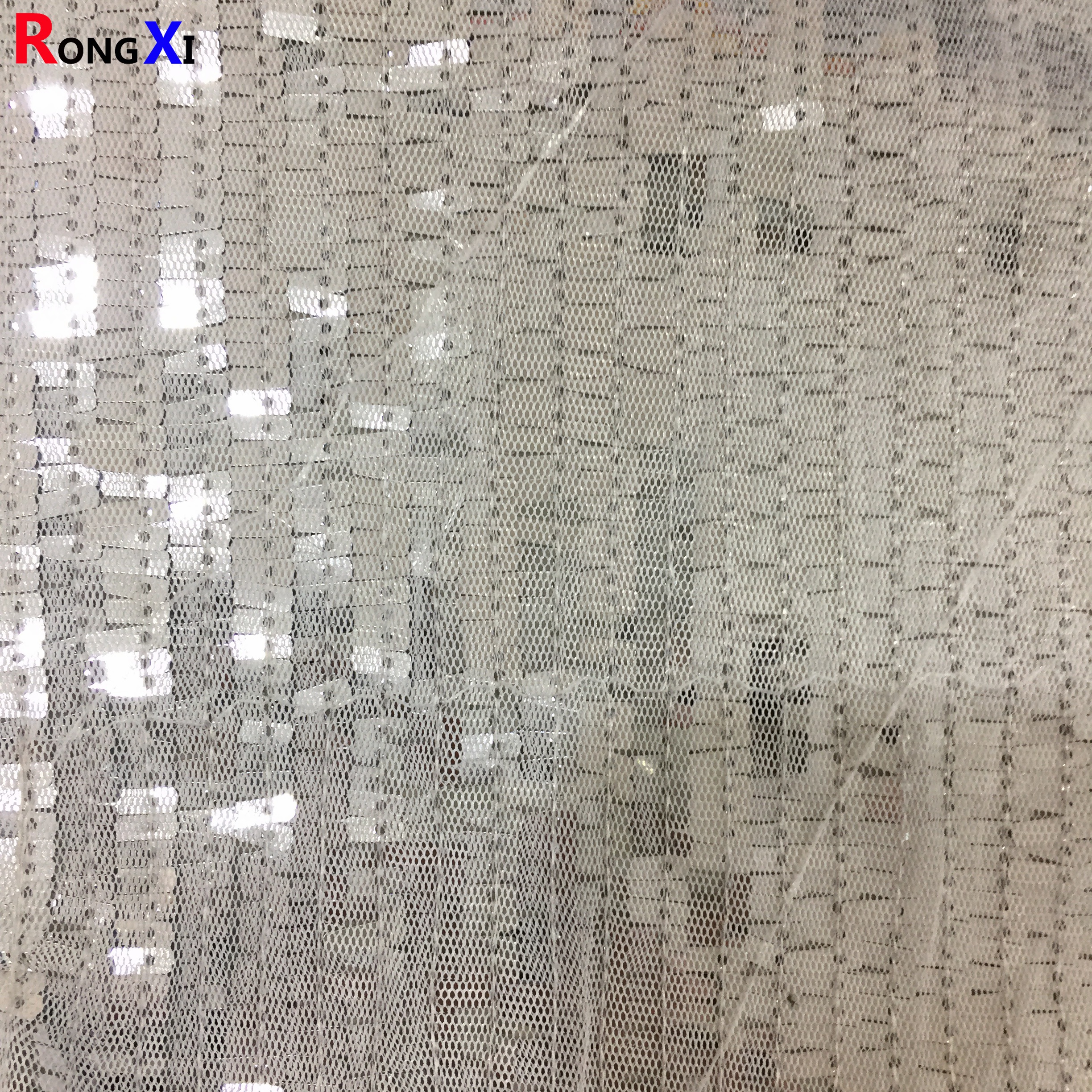 RXF0912 New Design Stretch Silber Mesh-Gewebe mit Pailletten