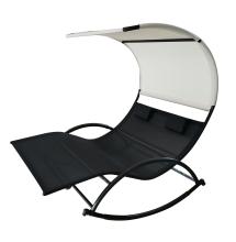 Double Sunbed Lounger with Canopy and Pillow Bag for Comfortable Garden Relaxation
