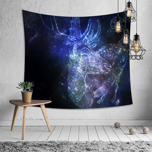 Bright Deer Tapestry Nature Animal Wall Hanging Navy Dreamy Tapestry for Livingroom Bedroom Home Dorm Decor