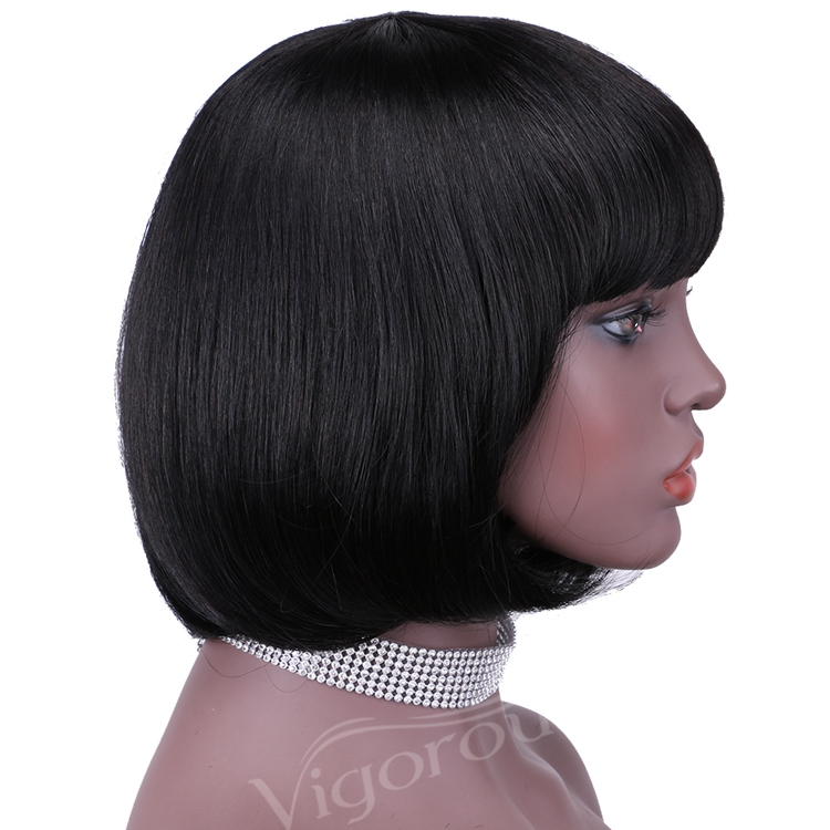 Vigorous cheap price pixie cut bone straight short bob  black natural color brazilian hair weave human wig for african women