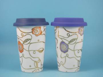 YF11018 320ml ceramic thermal mugs with silicone lid
