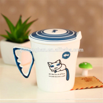 new arrivel cat and fish animal ceramic coffee cup with lid kitten tea cup