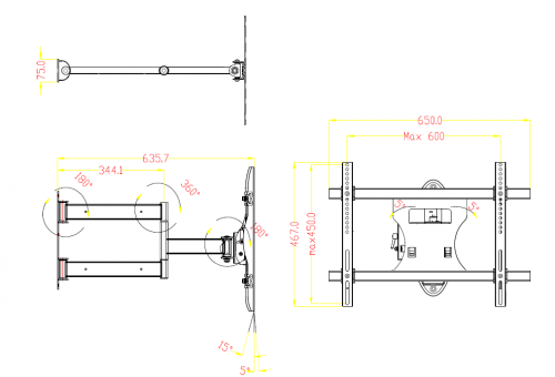 (HTA103) Full motion TV wall mount For TV up to 55″ (turn 90 degree)