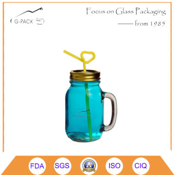 Glass Drinking Mug with Handle, Glass Mason Drinking Jar