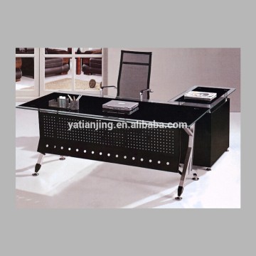 Modern design glass top L type writing desk