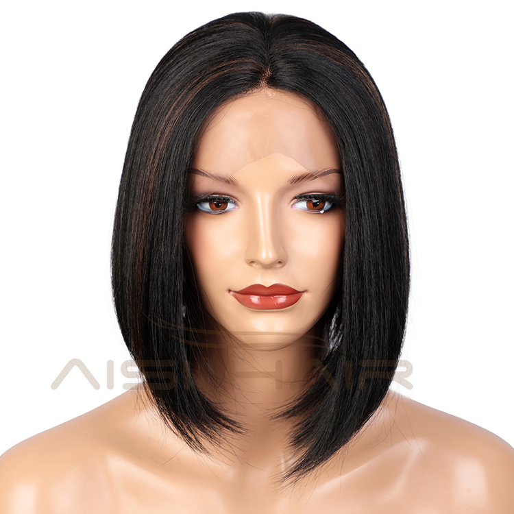Aisi Hair Top Quality Mixed Black Brown Short Bob Wig Silky Straight Wig Natural Wave Synthetic Cheap Wigs For Black Women