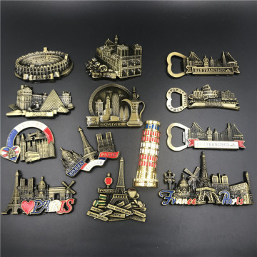 fridge magnet souvenir Britain Italy Rome France Qatar USA 3D metal magnetic refrigerator with Leaning Tower of Pisa