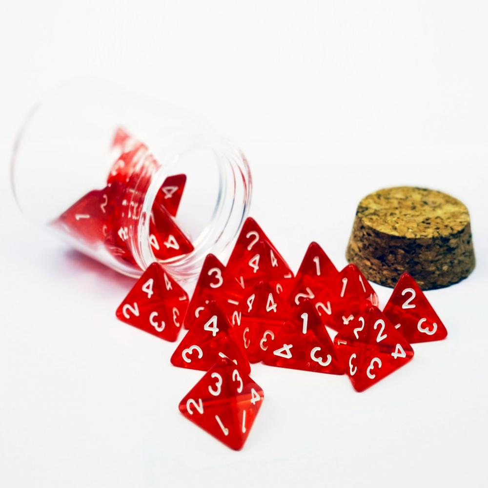 Transparent rote D4 -Würfel 20 -pcs -Heilungspottenflasche, 20pcs D4 D4 -Potion Dungeons und Drachenzubehör für die Standardgröße.