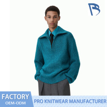 Texture-Enhanced Lake Blue Half-Zip Knit