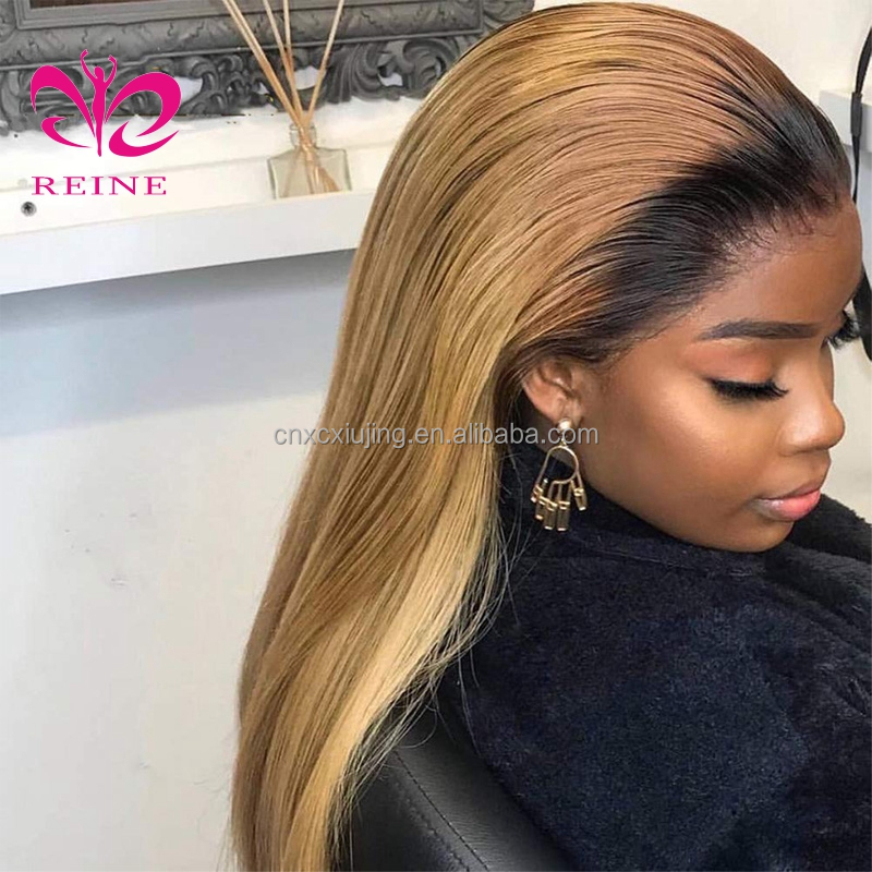 Pre Plucked Ombre 30 Lace Front Wig, Transparent Frontal Ombre Brown Dark Highlight Wig, Human Hair Honey Blonde HD Lace  Wig