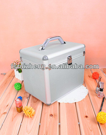 Silver portable aluminum case small makeup case with mirror