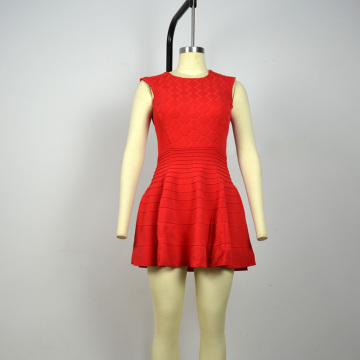 Red woven sleeveless simple design girls frock short frock designs bandage dress