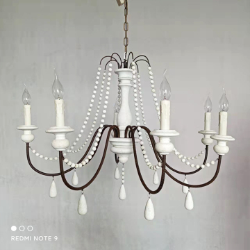 Jewellerytop American Country Wooden Bead Chandelier Luminaria Floral Indoor Lighting