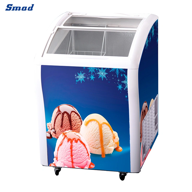 Smad Commercial Curved Glass Door Ice Cream Display Chest Freezer