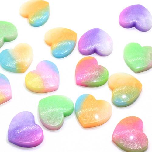 Gradient Pastel Color Glitter Heart Flat Back Resin Cabochons For Scrapbooking DIY Jewelry Craft Decoration