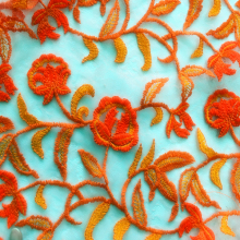 Multicolor Polyester Yarn Embroidery On Nylon Mesh Fabric