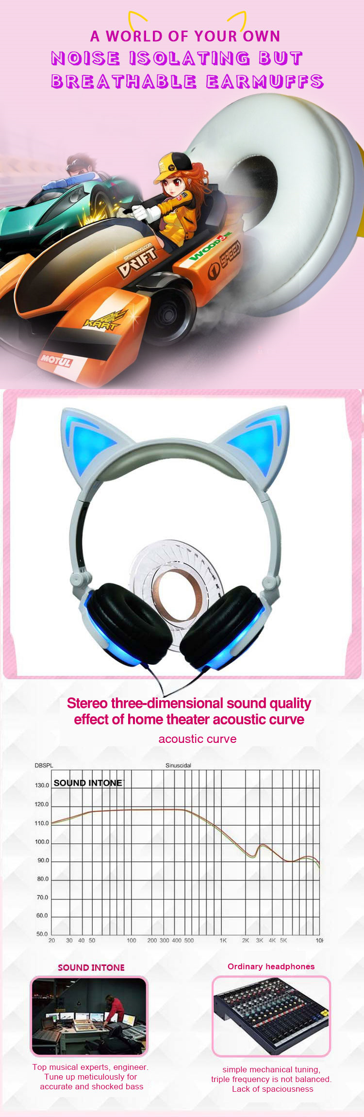 charging lighting cat ear headphone for kids 