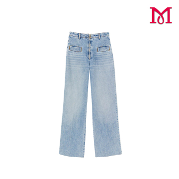 Light Blue Women's Pleated Denim Jeans